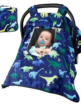 Dinosaur Print Navy Baby Car Seat Canopy